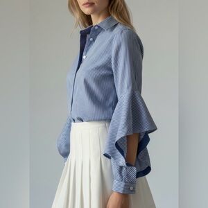 BCBGMAXAZRIA Blue Striped Women's Top with Flared Sleeves